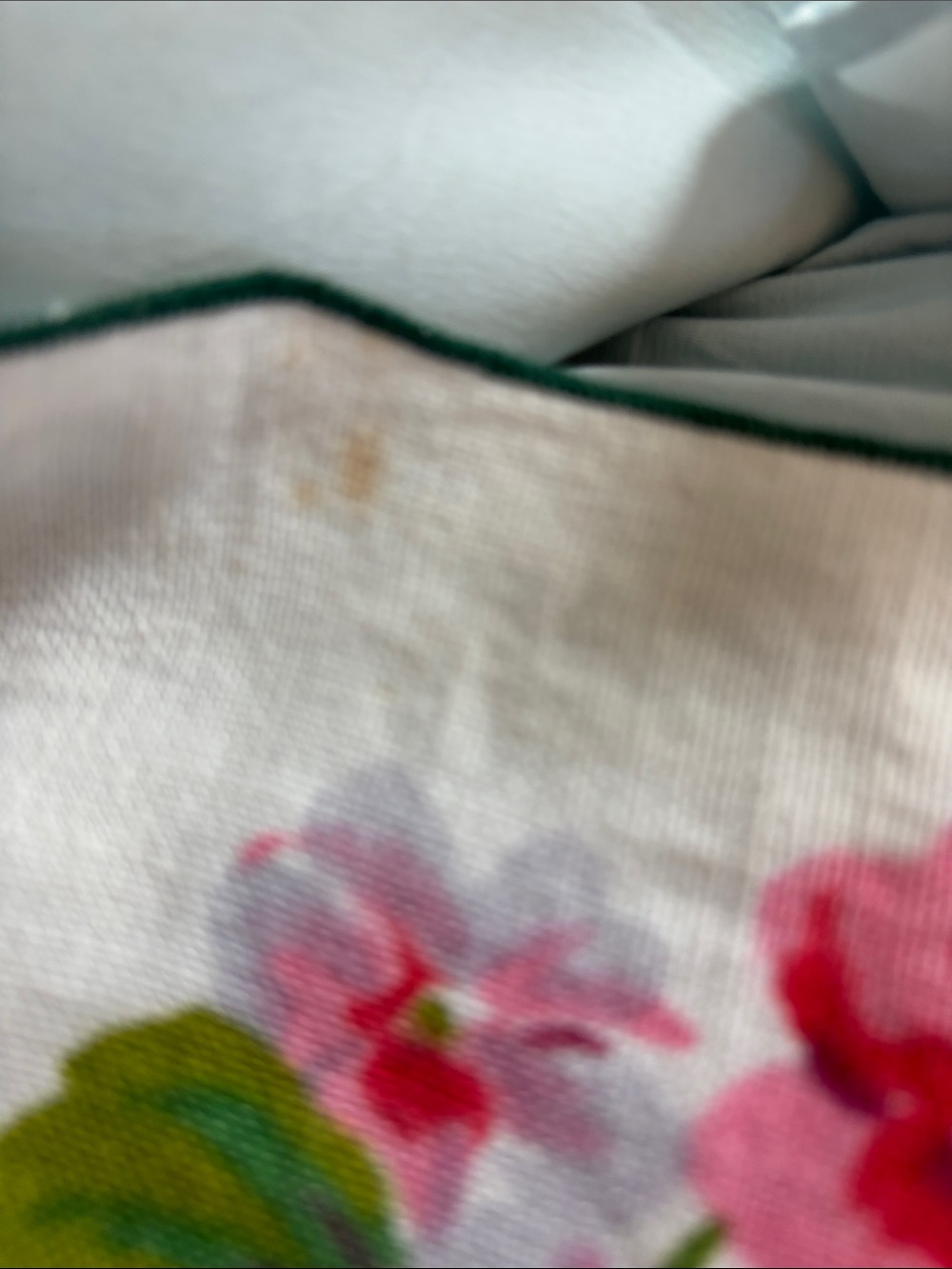 Floral Linen Decorative Square Throw - Pink and Green - Picture 4 of 4
